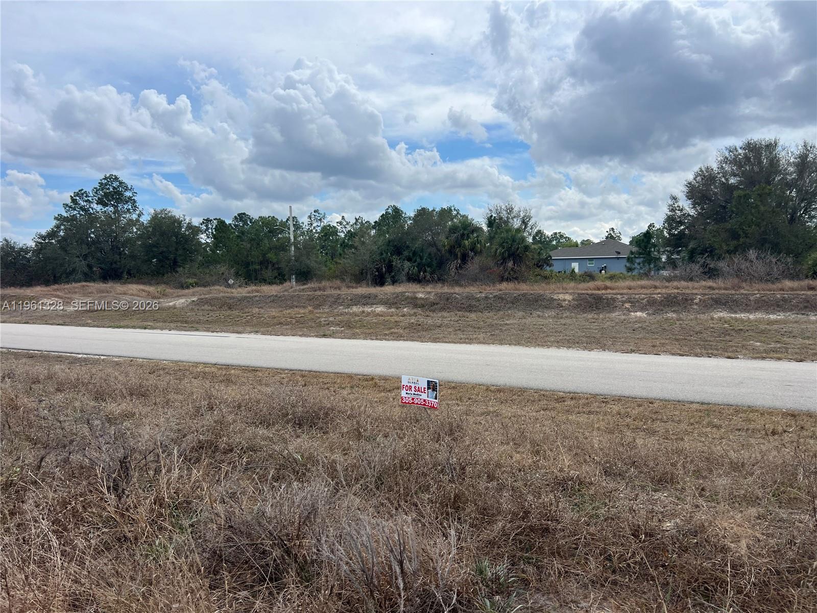 A vacant, grassy lot with a for sale sign sits beside a paved road — 2805 E 16 St, Lehigh Acres FL 33972, LEHIGH ACRES, FL