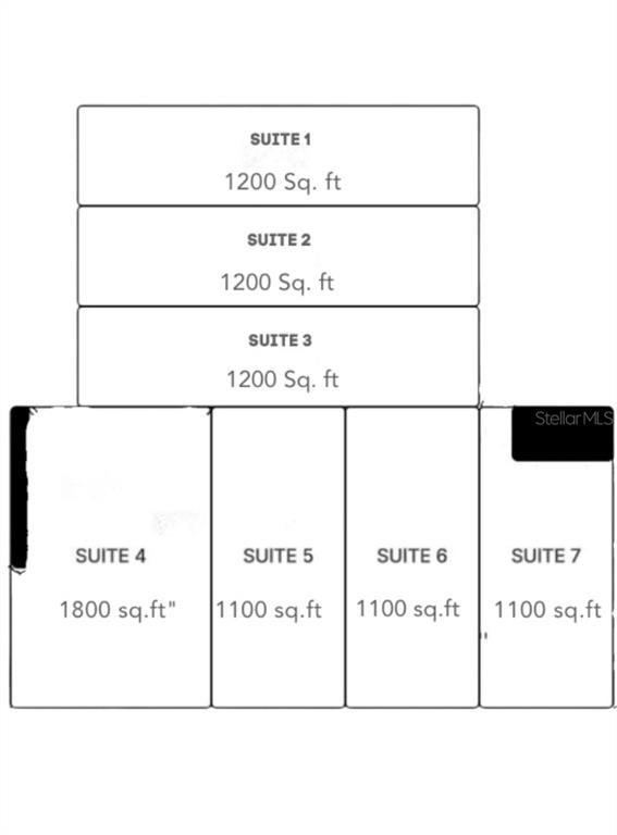 This floor plan diagram displays the layout and square footage of seven commercial suites — 981 VINELAND ROAD, WINTER GARDEN, FL