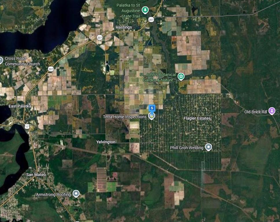 This is a satellite map view of the Flagler Estates area in Florida — 10030 DELGADO AVENUE, HASTINGS, FL