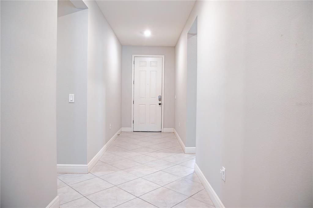 A bright entryway features light gray walls, white trim, and a diagonal-tiled floor — 10452 LAGUNA PLAINS DRIVE, RIVERVIEW, FL