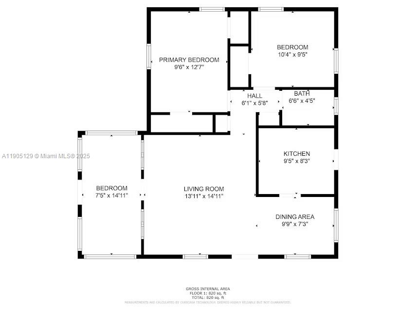 This is a floor plan for a residential unit with three bedrooms, one bathroom, and kitchen — 402 NW 102nd St, Miami FL 33150, MIAMI, FL