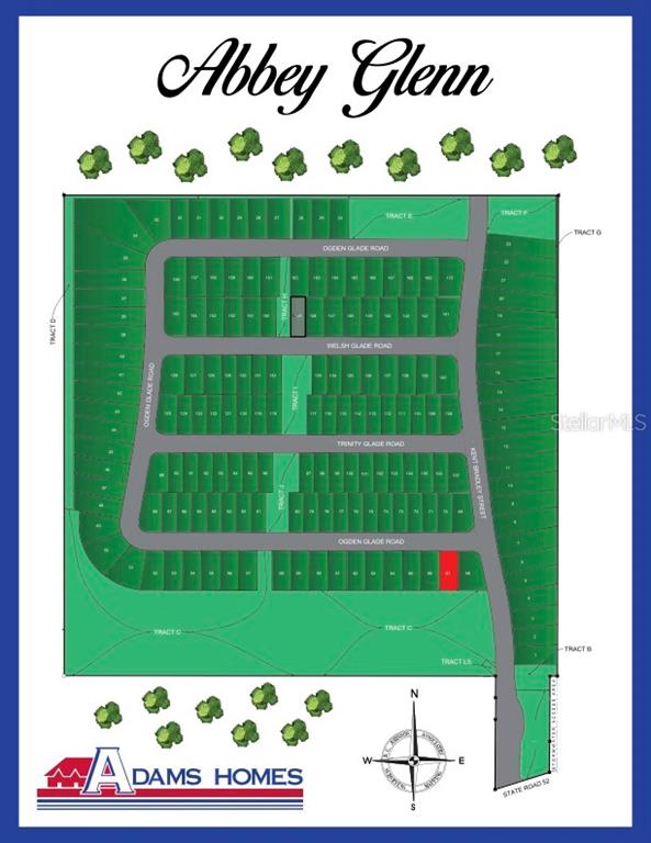 This is a site map of the Abbey Glenn residential community showing individual property lots — 12964 KENT BRADLEY STREET, DADE CITY, FL