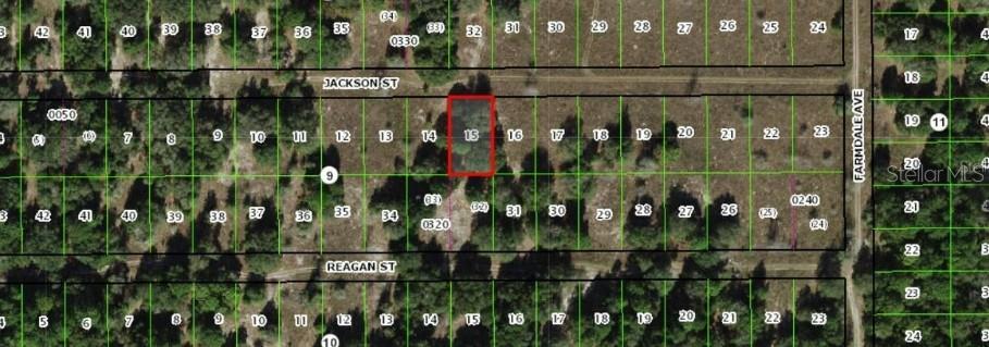 This is an aerial map showing a highlighted rectangular plot of land among other lots — 2403 JACKSON STREET, INVERNESS, FL