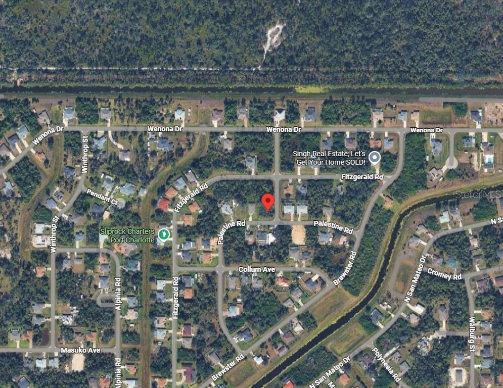 This is an aerial map showing a vacant residential lot located at a street intersection — Lot 12 BERTWELL STREET, NORTH PORT, FL