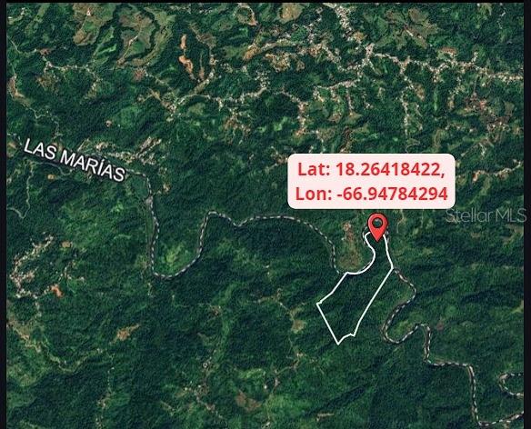 This is a satellite map view showing a plot of land outlined in white — SR 370 KM 3.7 BUENA VISTA WARD, LAS MARIAS, PR