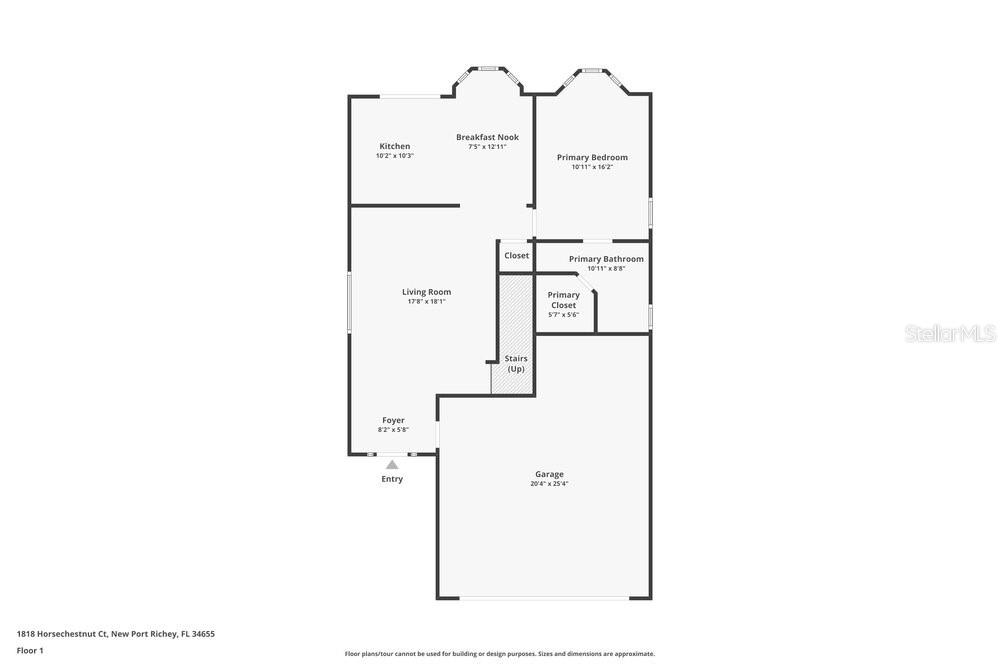 This is a floor plan for the first level of a residential home — 1818 HORSECHESTNUT COURT, NEW PORT RICHEY, FL