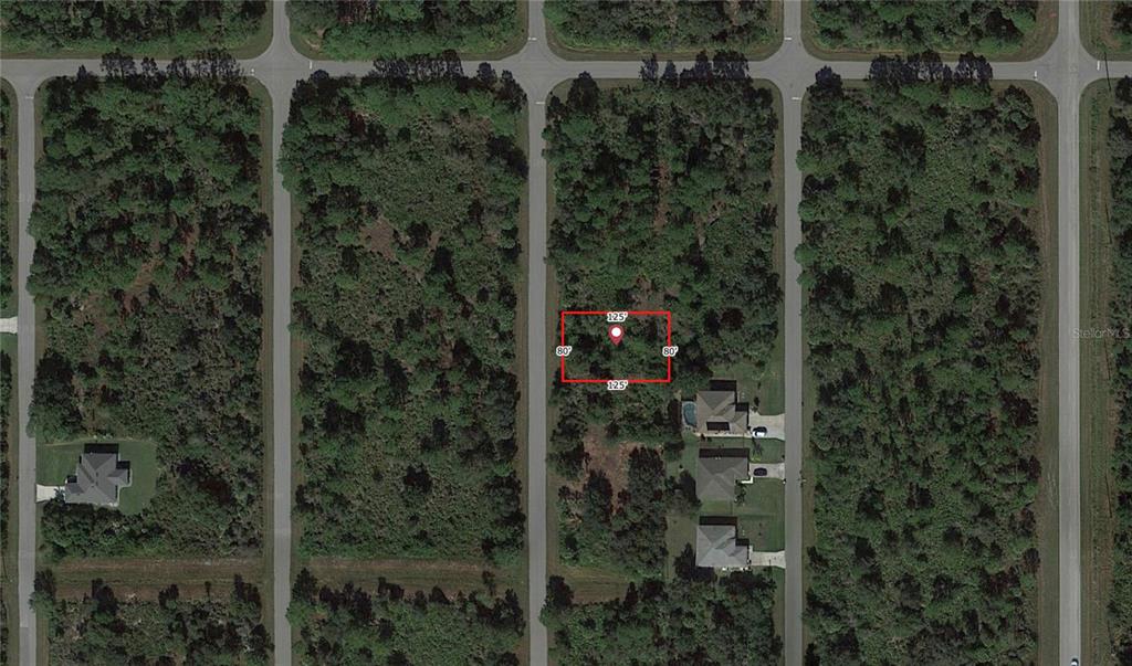 An aerial map view shows a rectangular vacant lot highlighted in red — 270 FRIENDLY STREET, PORT CHARLOTTE, FL