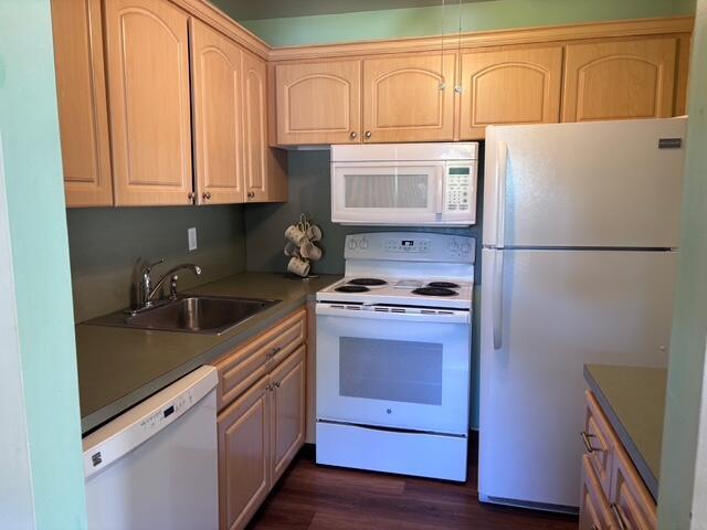 A kitchen features light wood cabinets, a white stove, a microwave, and a white refrigerator — 340 W Horizons # 205, Boynton Beach FL 33435, BOYNTON BEACH, FL