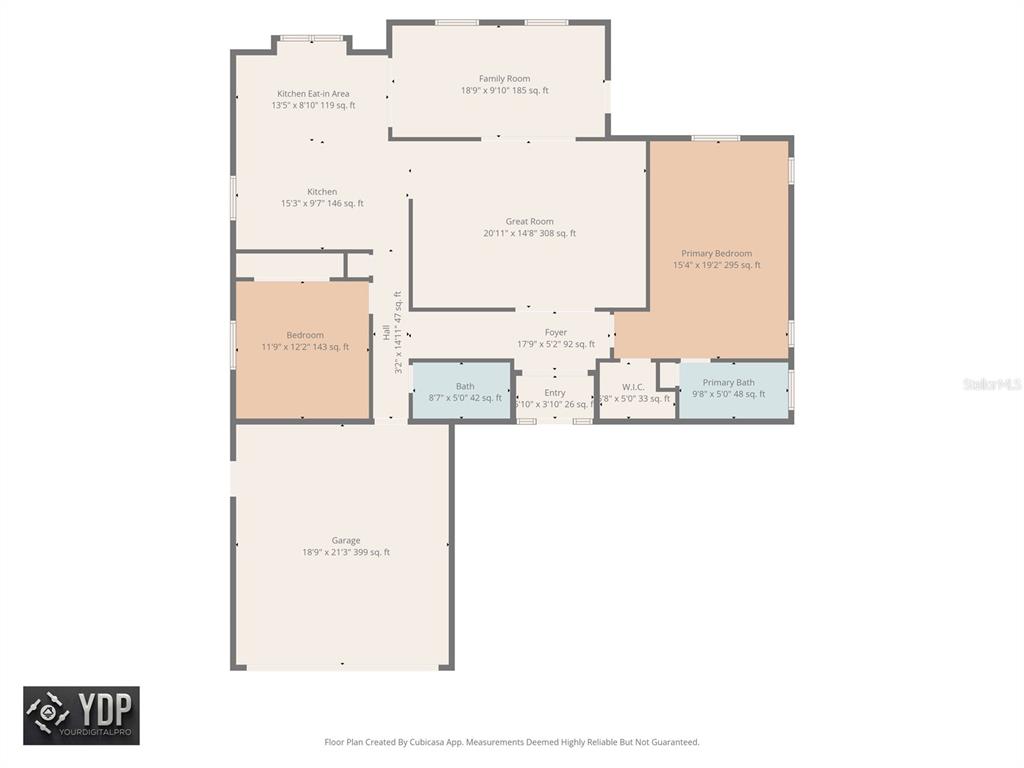 This is a floor plan showing the layout of a single-story house with a garage — 4745 SWALLOWTAIL DRIVE, NEW PORT RICHEY, FL