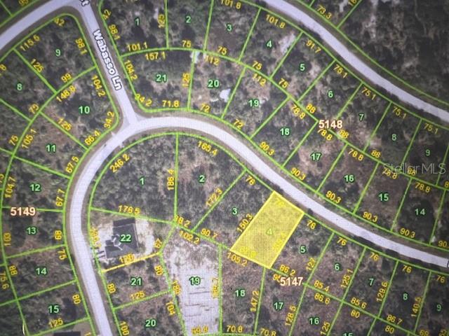 This is a satellite map showing a highlighted residential lot within a subdivision — 7551 RIVERTON CIRCLE, PORT CHARLOTTE, FL