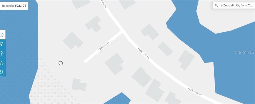 This is a map showing the layout of houses along Zeppelin Court and Zephyr Lily Trail — 6 ZEPPELIN COURT, PALM COAST, FL