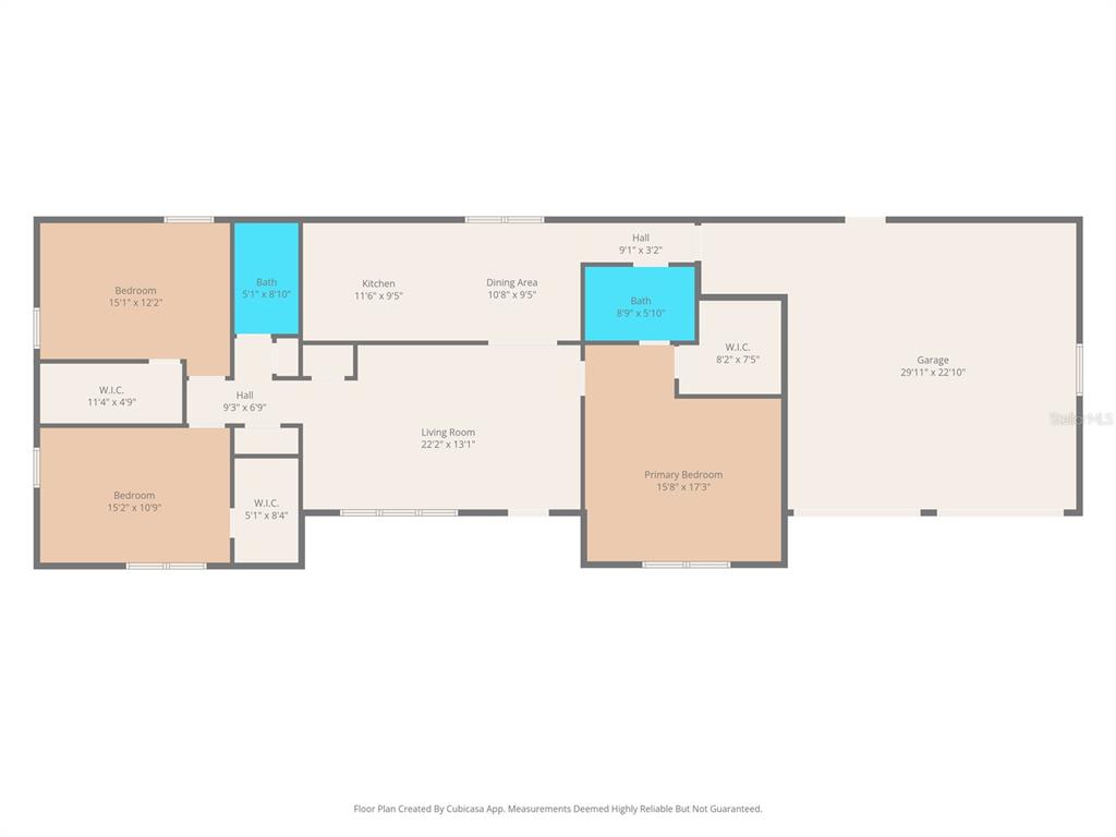 This is a floor plan showing a house with three bedrooms, two bathrooms, and a garage — 617 MEHLENBACHER ROAD, LARGO, FL