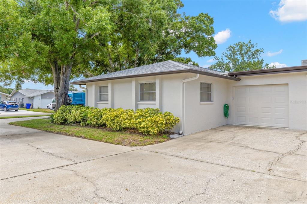 A single-story house with a white stucco exterior, a garage, and a concrete driveway — 1227 QUEEN ANNE DRIVE UNIT A, PALM HARBOR, FL