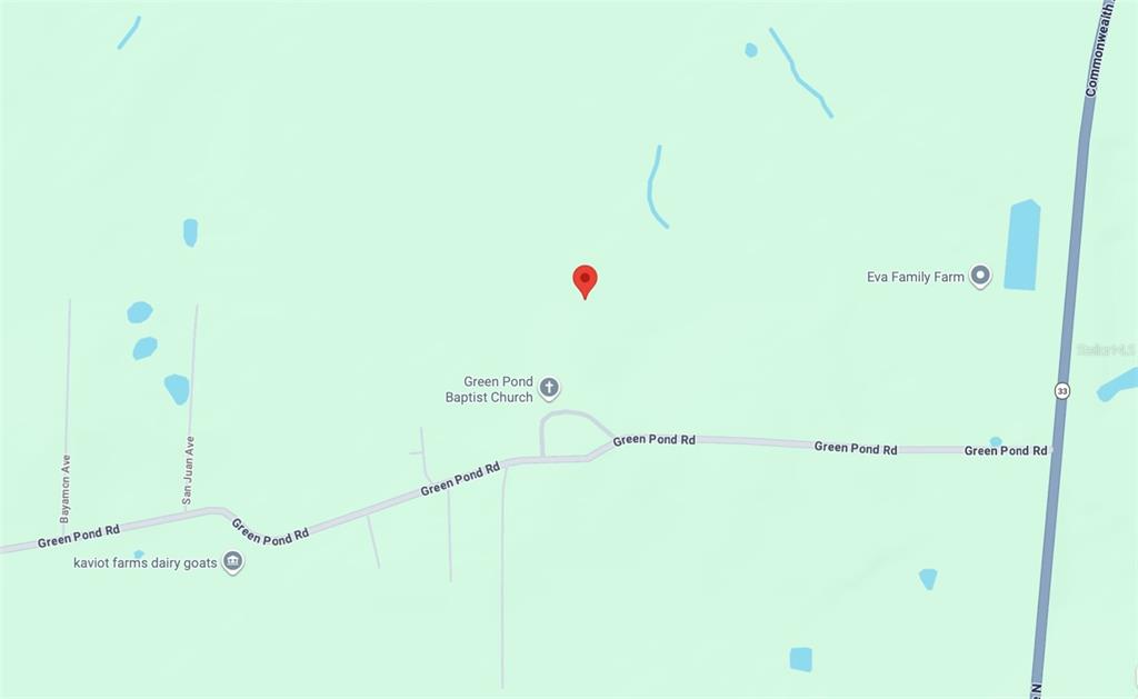 This is a map showing Green Pond Road, a church, and nearby farms — POLK CITY, POLK CITY, FL