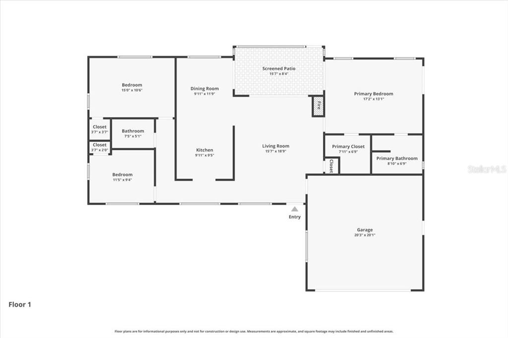This is a floor plan for a single-story house with a garage and screened patio — 2907 S SKYLINE DRIVE, INVERNESS, FL
