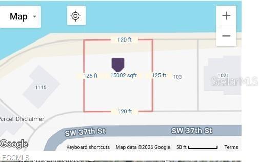 This map shows the property boundaries and dimensions of a rectangular lot on SW 37th St — 1109 SW 37TH STREET, CAPE CORAL, FL