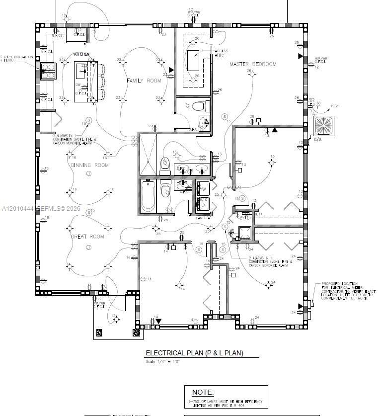 This is an electrical floor plan for a residential home showing lighting and outlet locations — 22464 SW 109th Psge, Miami FL 33170, MIAMI, FL