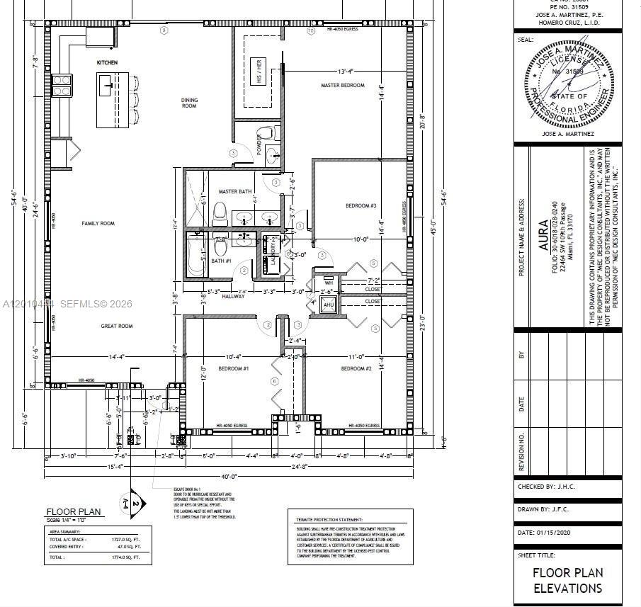 This is a floor plan for a residential home featuring three bedrooms and two bathrooms — 22464 SW 109th Psge, Miami FL 33170, MIAMI, FL