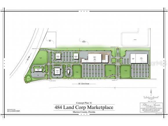 This is a site plan rendering for the 484 Land Corp Marketplace in Marion County, Florida — 00 SE 132 St ROAD, BELLEVIEW, FL