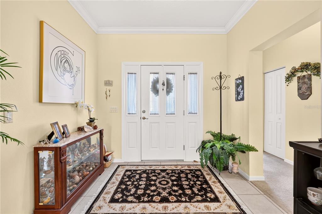 An entryway features a white front door, a display cabinet, and a patterned area rug — 10055 SW 90TH LOOP, OCALA, FL