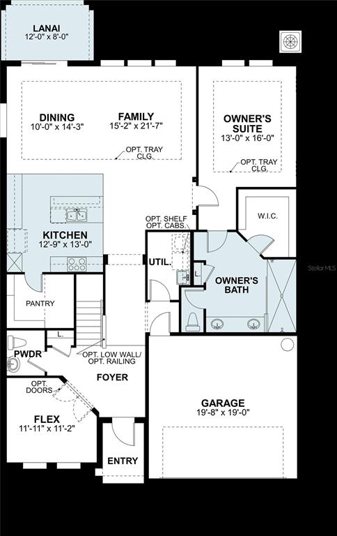 This is a floor plan for a single-story home with a garage and lanai — 5789 FREESIA DRIVE, LAKELAND, FL