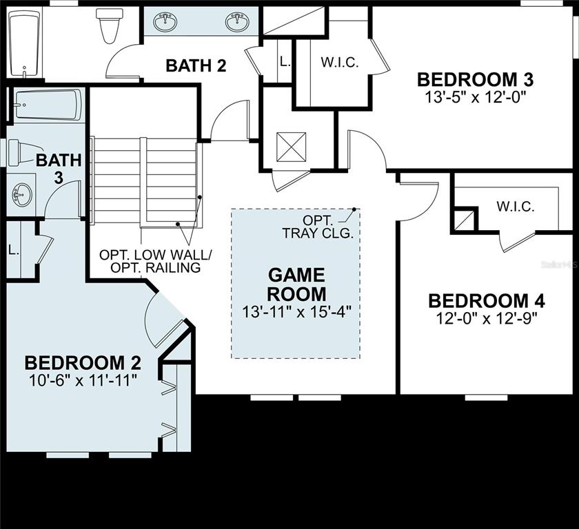 This is a floor plan for the second story of a house with three bedrooms — 5789 FREESIA DRIVE, LAKELAND, FL