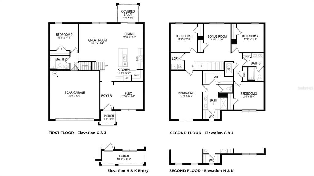 This is a floor plan for a two-story house with five bedrooms and a garage — 5100 RENA STREET N, ST PETERSBURG, FL