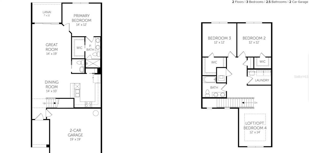 This floor plan shows a two-story home with three bedrooms, 2.5 bathrooms, and a garage — 227 MISTY HARBOR TRACE, PALM COAST, FL