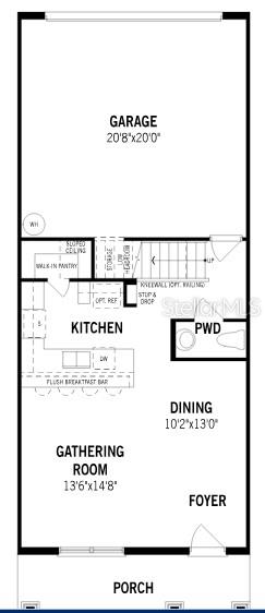 This is a floor plan for the first level of a home featuring a garage — 233 SPINDLE PALM COVE, WINTER SPRINGS, FL