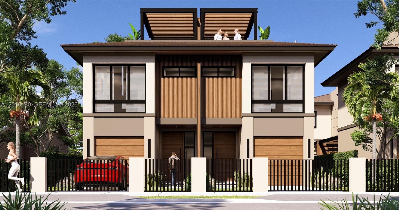 This is a rendering of a modern two-story duplex with a rooftop terrace and fencing — 1601 SW 20th St # 2, Miami FL 33135, MIAMI, FL