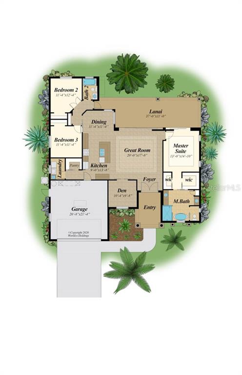 This is a floor plan for a single-story house featuring three bedrooms, a garage, and lanai — 5462 GAGNON TERRACE, NORTH PORT, FL
