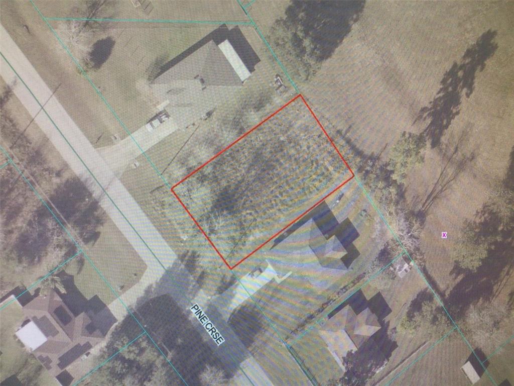 An aerial map shows a rectangular vacant lot outlined in red along Pine Crse — 0 PINE COURSE, OCALA, FL