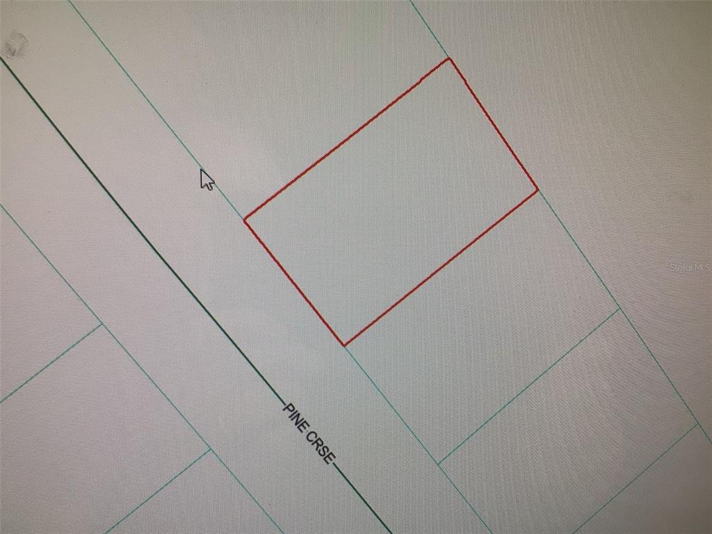 This is a map showing a rectangular property lot outlined in red along Pine Crse — 0 PINE COURSE, OCALA, FL