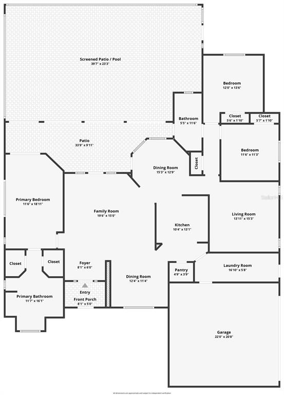 An elevated view of a single-story tan house with a brown shingled roof and trees — 8338 HANDCART ROAD, WESLEY CHAPEL, FL