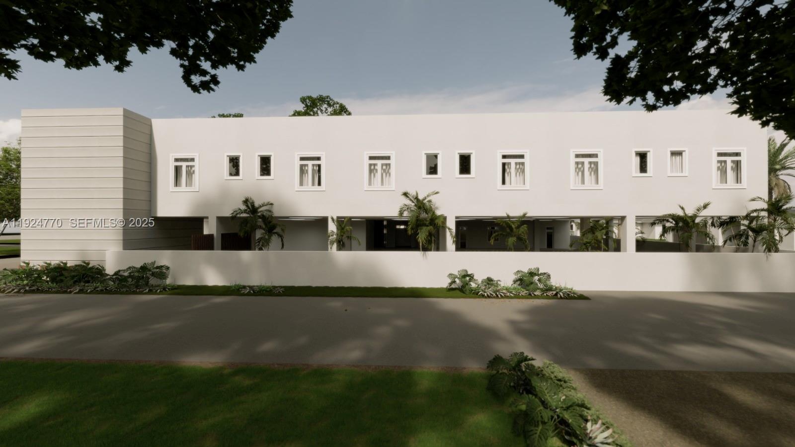 This is a rendering of a modern two-story residential building with a white exterior — 17611 SW 102 Ave, Perrine FL 33157, PERRINE, FL