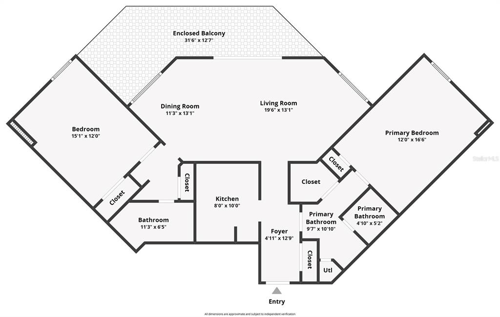 This is a floor plan of a two-bedroom apartment with an enclosed balcony — 3047 S ATLANTIC AVENUE UNIT 705, DAYTONA BEACH, FL