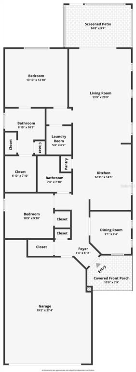 This is a floor plan of a single-story house with a garage, two bedrooms, and patio — 6046 SW 93RD CIRCLE, OCALA, FL