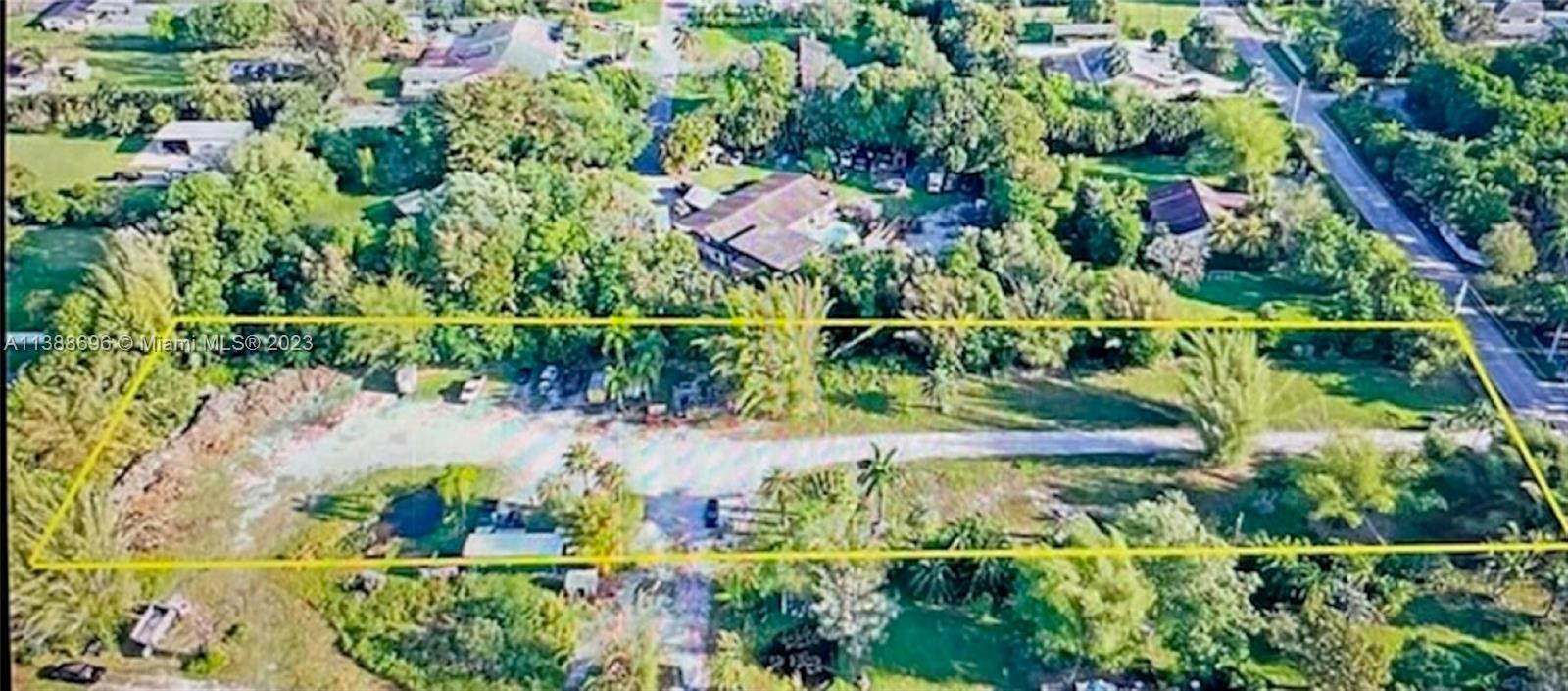 An aerial view shows a rectangular plot of land outlined in yellow within a neighborhood — 6453 SW 185th Way, Southwest Ranches FL 33332, SOUTHWEST RANCHES, FL
