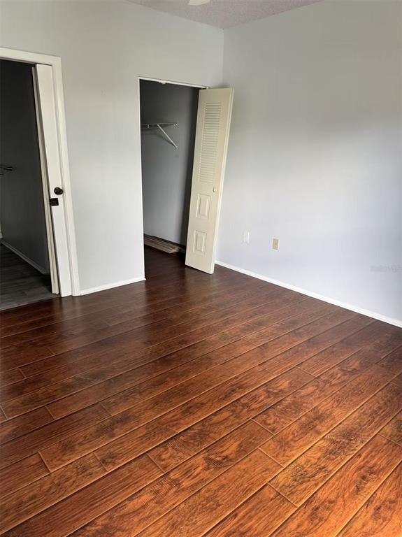 An empty room with wood-look flooring, light gray walls, and an open closet door — 3366 MERMOOR DRIVE UNIT 206, PALM HARBOR, FL