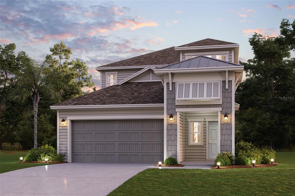 This is a digital rendering of a two-story suburban house with a two-car garage — 1353 RIBBON PLACE, PALM COAST, FL