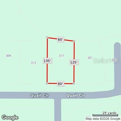 This is a map showing the property boundaries and dimensions of a rectangular residential lot — 0 QUAIL CIRCLE, SEBRING, FL