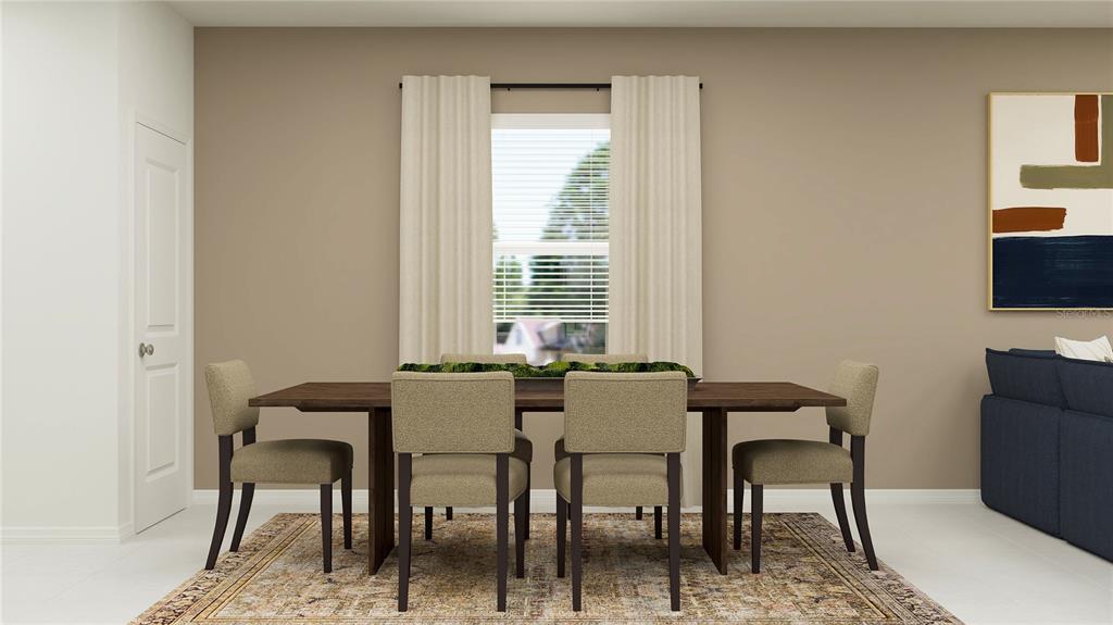 This is a digital rendering of a dining room with a wooden table and chairs — 1116 HOUR GLASS ROAD, LAKELAND, FL