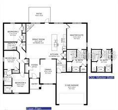 This is a floor plan for a single-story house featuring four bedrooms and a three-car garage — 4234 POMEROY STREET, NORTH PORT, FL