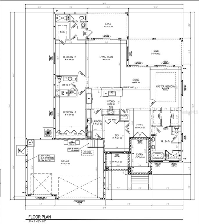 This is a floor plan for a three-bedroom house with a garage and two lanais — 4125 JOSEPH STREET, PORT CHARLOTTE, FL