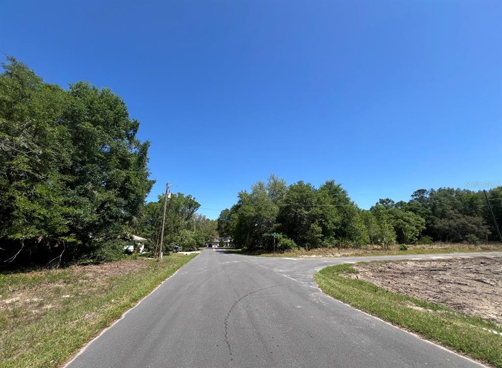 An asphalt road leads to a T-intersection surrounded by trees and cleared land — TBD LOCUST COURSE RADIAL LOT 20, OCALA, FL