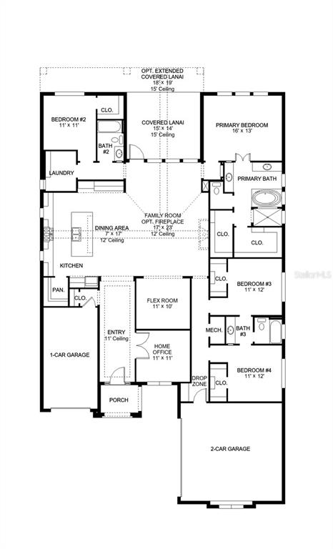 This is a floor plan for a single-story house with four bedrooms and two garages — 8034 ROLL TIDE TERRACE, PARRISH, FL