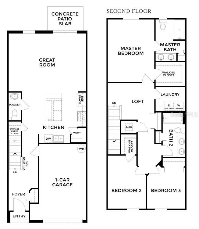 This is a two-story floor plan showing a garage, kitchen, great room, and three bedrooms — 10721 FOUNTAIN PALM CIRCLE, BOKEELIA, FL