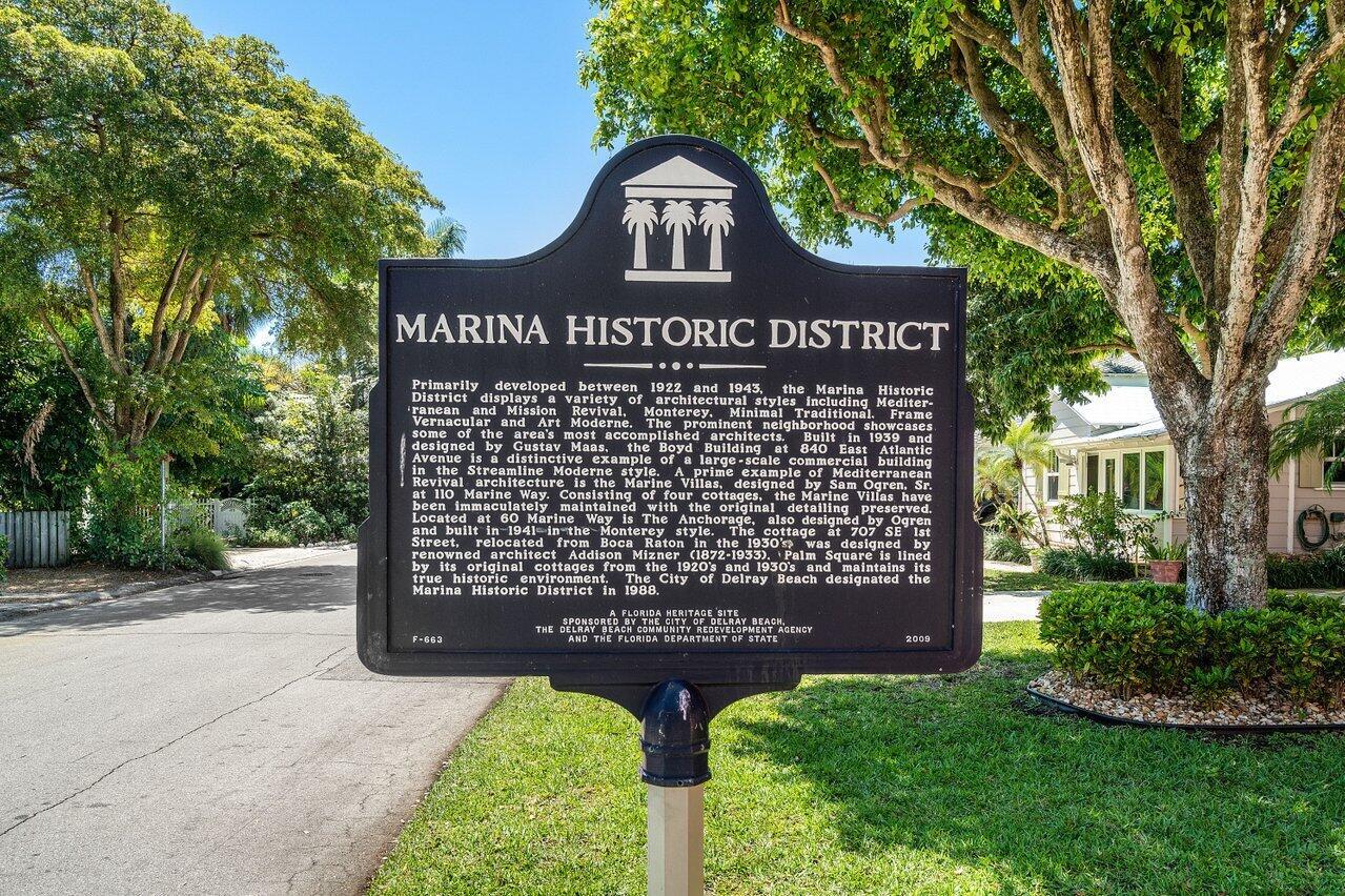 A historical marker stands on a grassy lawn surrounded by trees and a paved road — 102 SE 7th Avenue # 2, Delray Beach FL 33483, DELRAY BEACH, FL