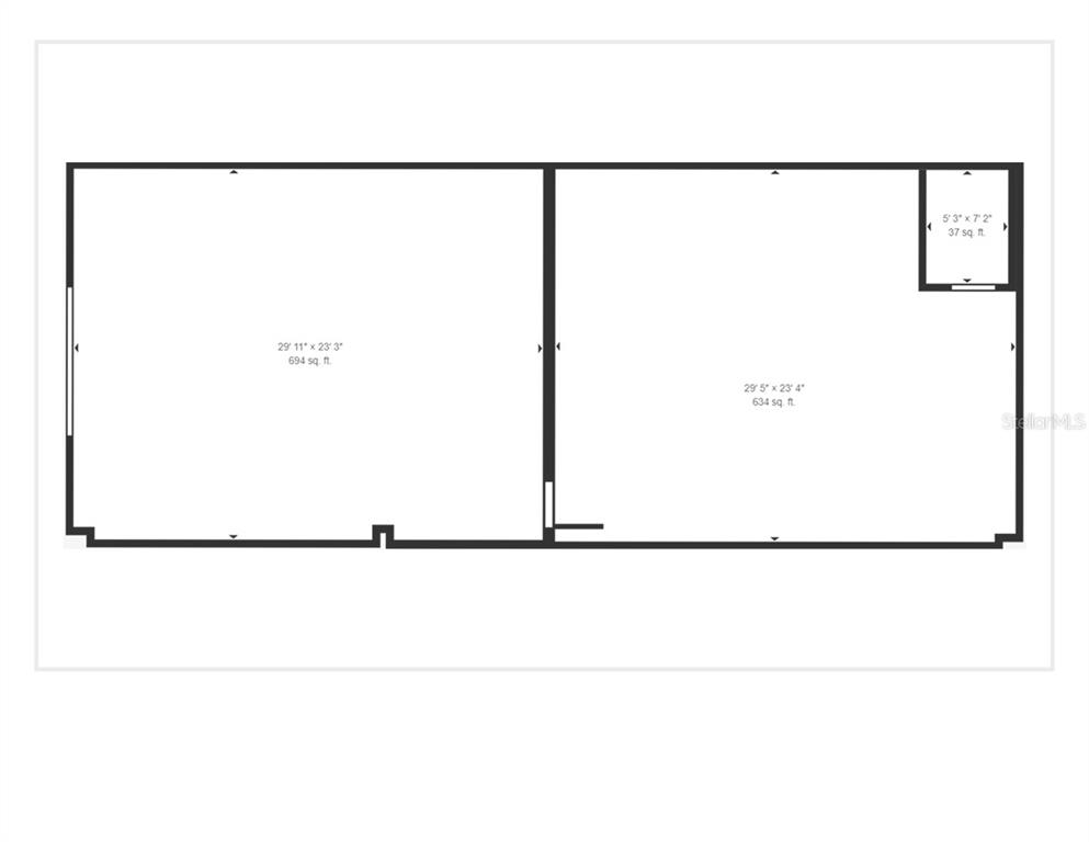 This is a floor plan showing two large rectangular rooms and one small utility space — 1400 TROPIC PARK DRIVE UNIT 1490, SANFORD, FL