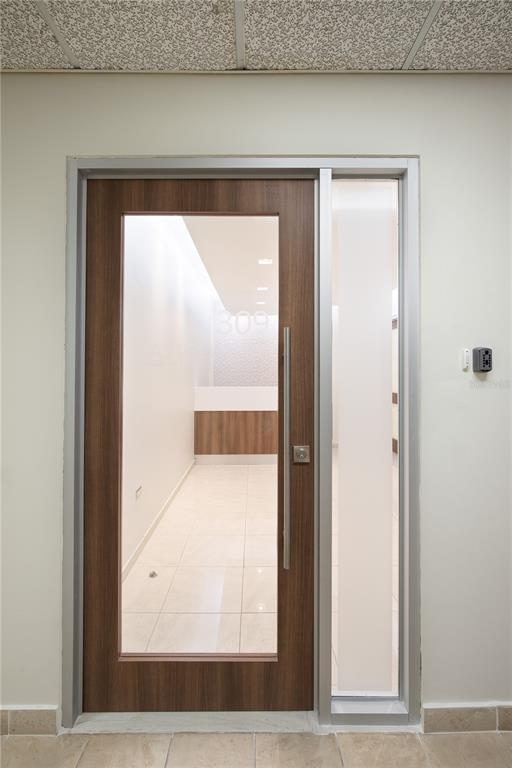 A wood-grain door with a glass panel and side light leads into a bright office — 90 CARR 165 SUITE 309 CENTRO INTERNACIONAL DE MERCADEO, GUAYNABO, PR